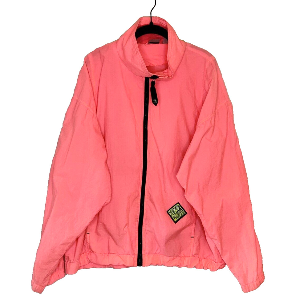 Vintage OP Ocean Pacific Neon Pink Full Zip Nylon Windbreaker Surf Jacket SZ XL